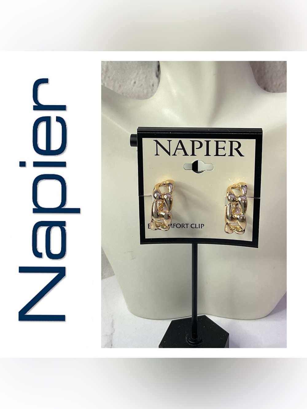 🌟🌟 Napier Two-Tone Gold Chain-Link Clip-On Earrings